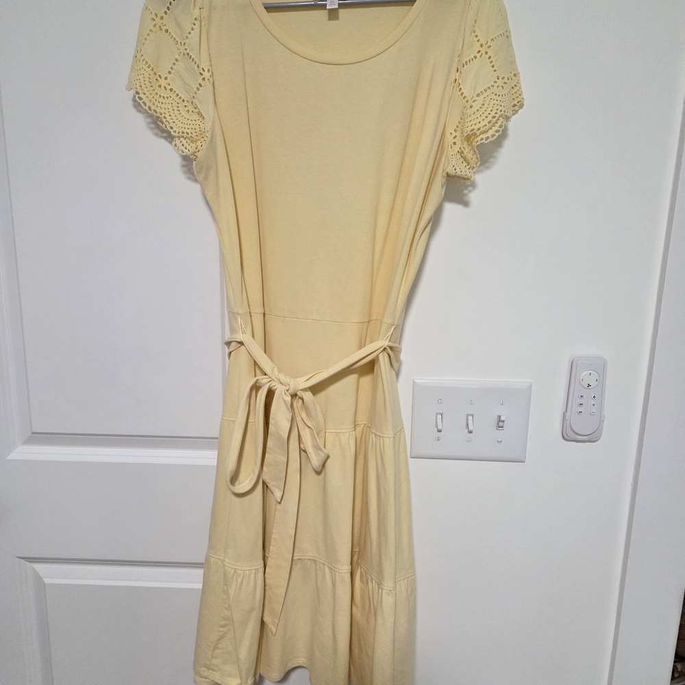 LC Lauren Conrad Yellow Midi Dress with Lace Sleeves